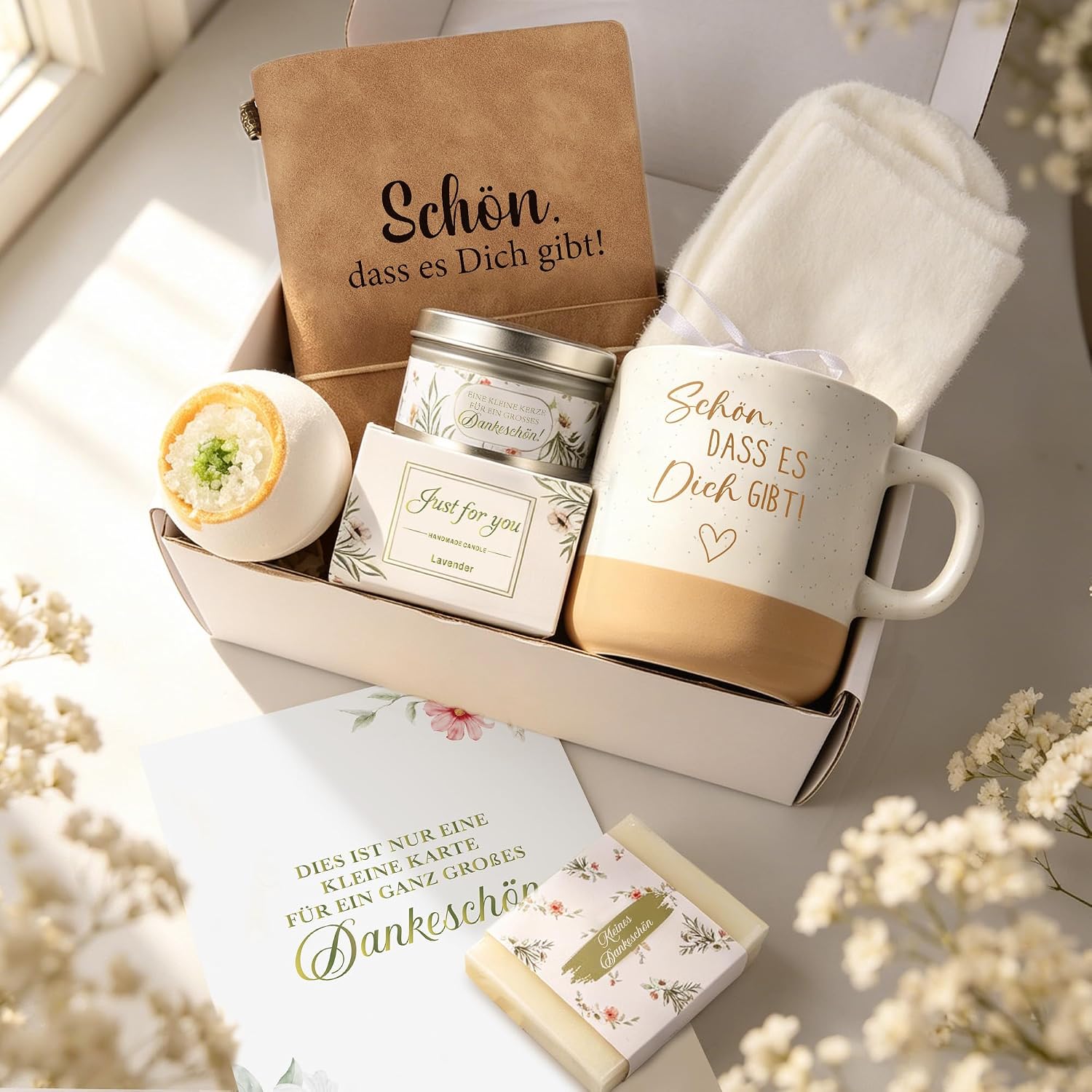 Giftota - Gifts for Women - 7-Piece Wellness Set "Schön dass es dich gibt" (German Language) Relaxation Gift as a Thank You & Birthday Gift for Mum, Best Friend, Colleague, Teacher, Midwife – Bild 8