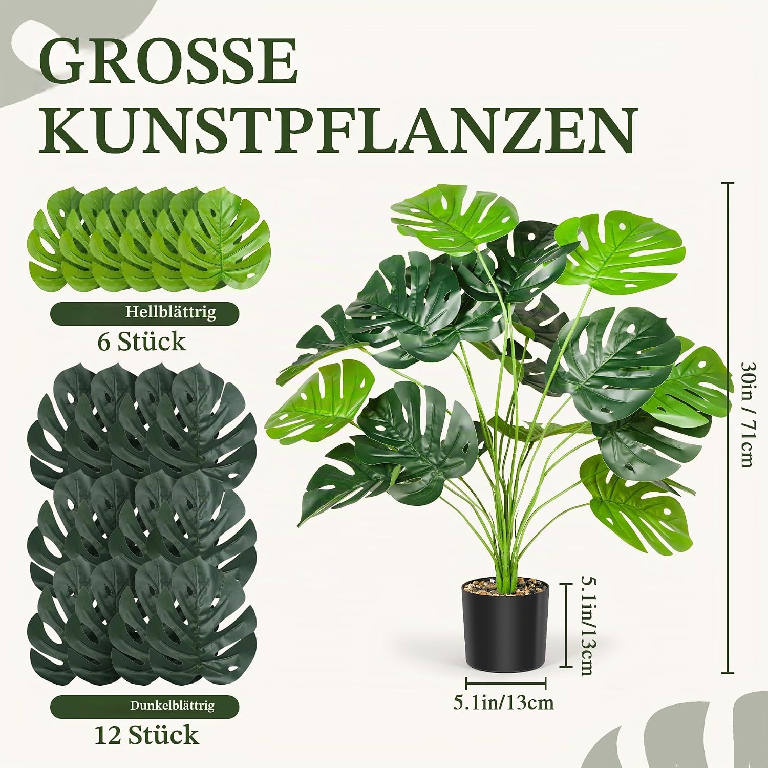Monstera Artificial Plants, 71 cm, Artificial Plant, Large – Bild 6