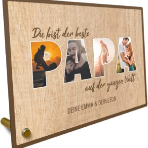Elbeffekt Dad Gift Wooden Picture - Photo Gift - Personalised to Stand/Hang, Father's Day, for Dad, Gift Idea Dad, Dad Gift, Father's Day Gift - Personalised Gifts