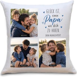 OWLBOOK® Photo Cushion for Dad with 3 Photos Design Yourself | Gifts Dad