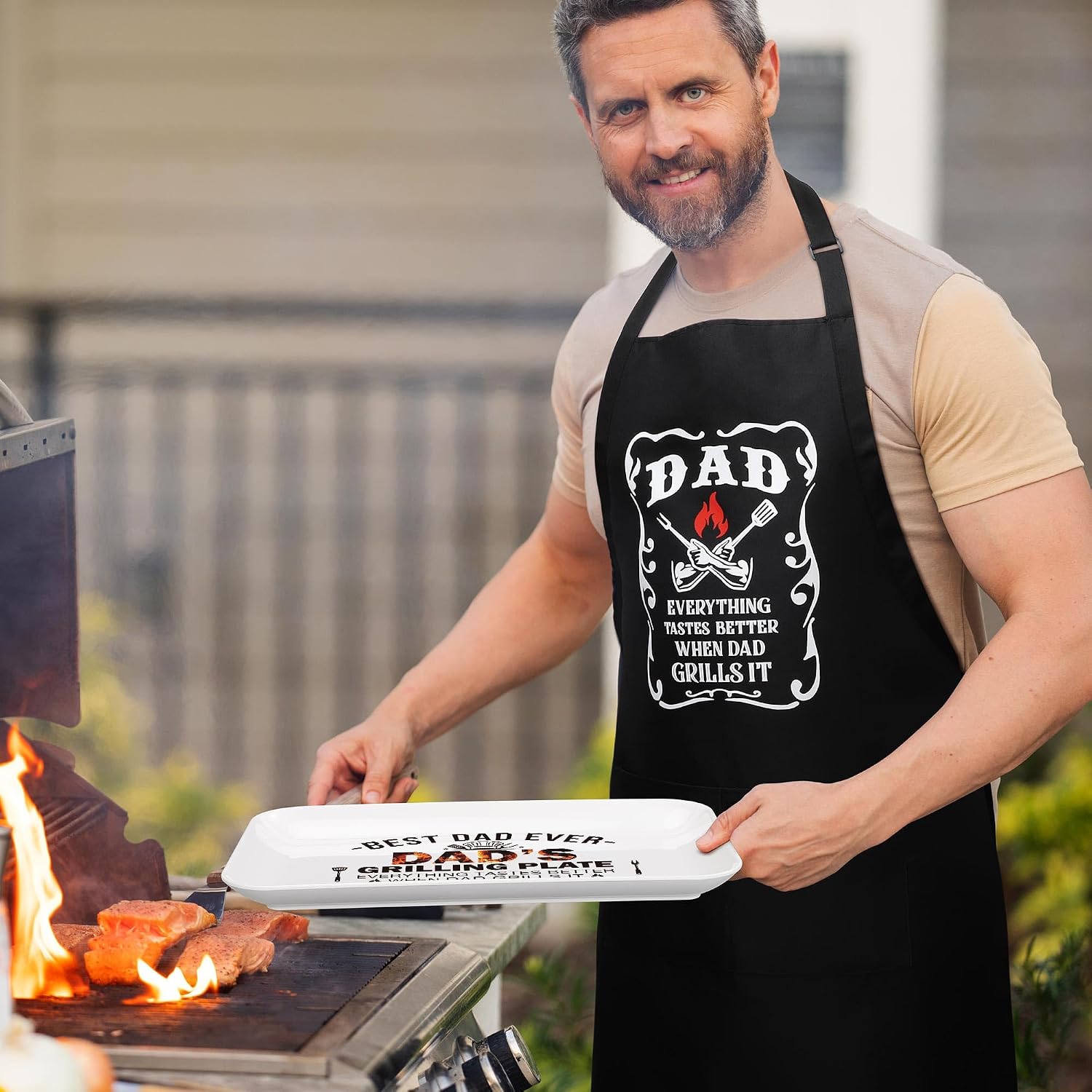 LEJIAJINW Father's Day Dad Gifts for Men Father Grandpa Dad Birthday Gift from Daughter Son Father's Day BBQ Grill Plate with Apron Gift Box for Him Husband Brother Easter Anniversary – Bild 5