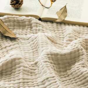 EMME Muslin Blanket 150 x 200 Cotton Oeko-Tex Adult Bedspread, Beige
