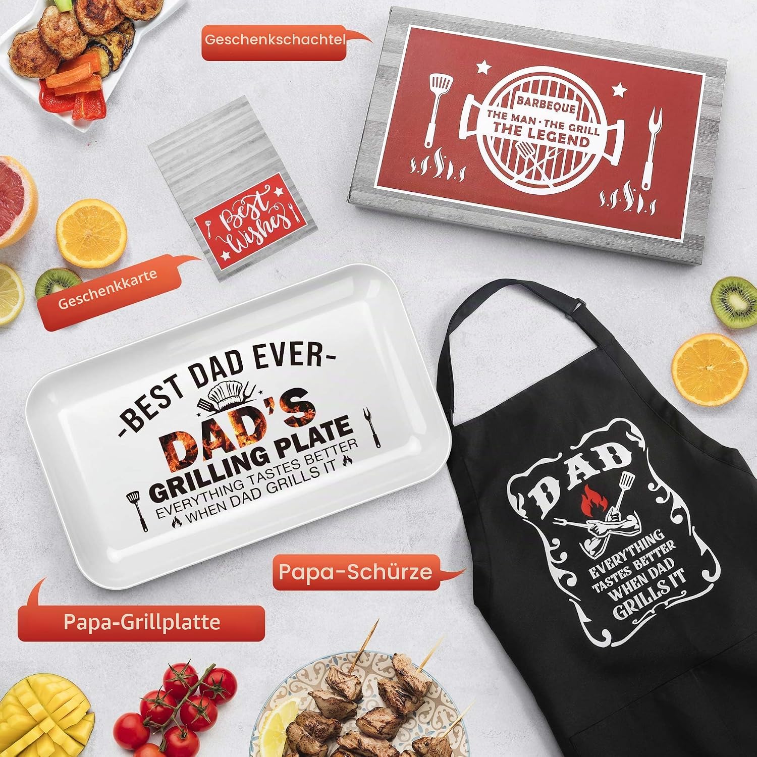 LEJIAJINW Father's Day Dad Gifts for Men Father Grandpa Dad Birthday Gift from Daughter Son Father's Day BBQ Grill Plate with Apron Gift Box for Him Husband Brother Easter Anniversary – Bild 4