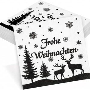 Pack of 50 Napkins Christmas Black, Seutgjie Table Decoration Christmas Dining Table with Deer Snowflakes Motif Christmas Napkins Party Set Table