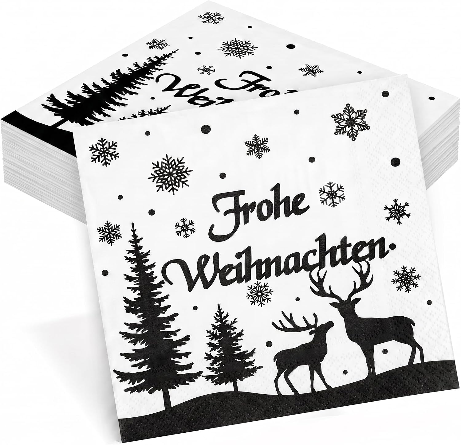 Pack of 50 Napkins Christmas Black, Seutgjie Table Decoration Christmas Dining Table with Deer Snowflakes Motif Christmas Napkins Party Set Table