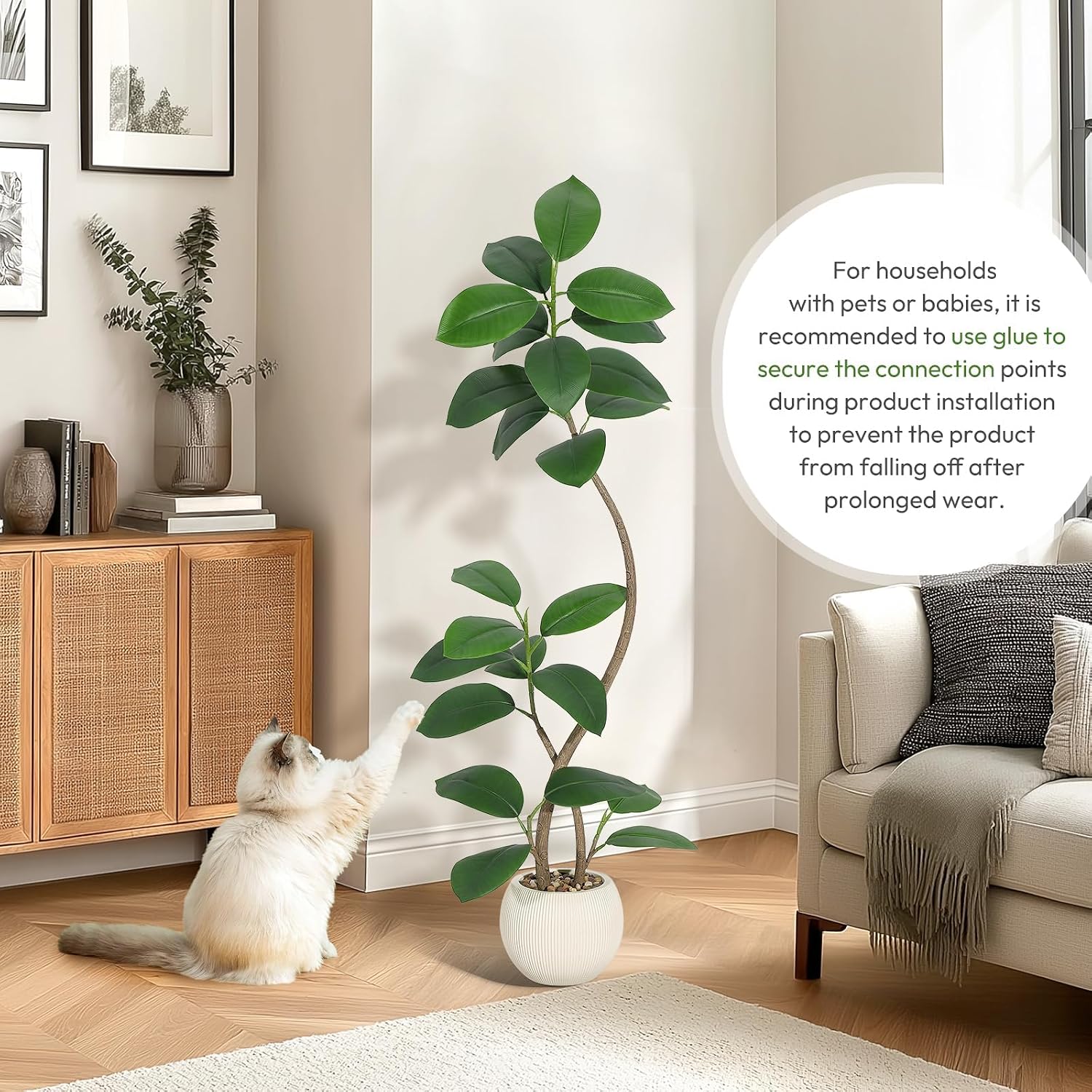 Artificial Rubber Tree 150 cm Ficus Elastica with Resin Pot Beige – Bild 5