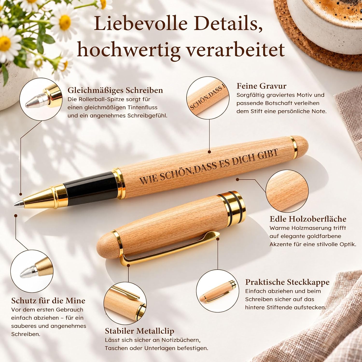 Giftota Geschenke für Männer Frauen - Tintenroller Holz mit Geschenkbox - Geburtstagsgeschenk für Sie Ihn - Dankeschön Geschenk für Beste Freundin - Geschenkideen für Familie Mama Oma Freund Kollegen – Bild 3