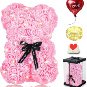 Touloube Rose Bear – Gift for Women – Rose Flower Bear Roses Teddy Bear – Over 250 Flowers on Each Rose Bear – Gift for Mother’s Day, Birthday, Anniversary with Gift Box and Love Card