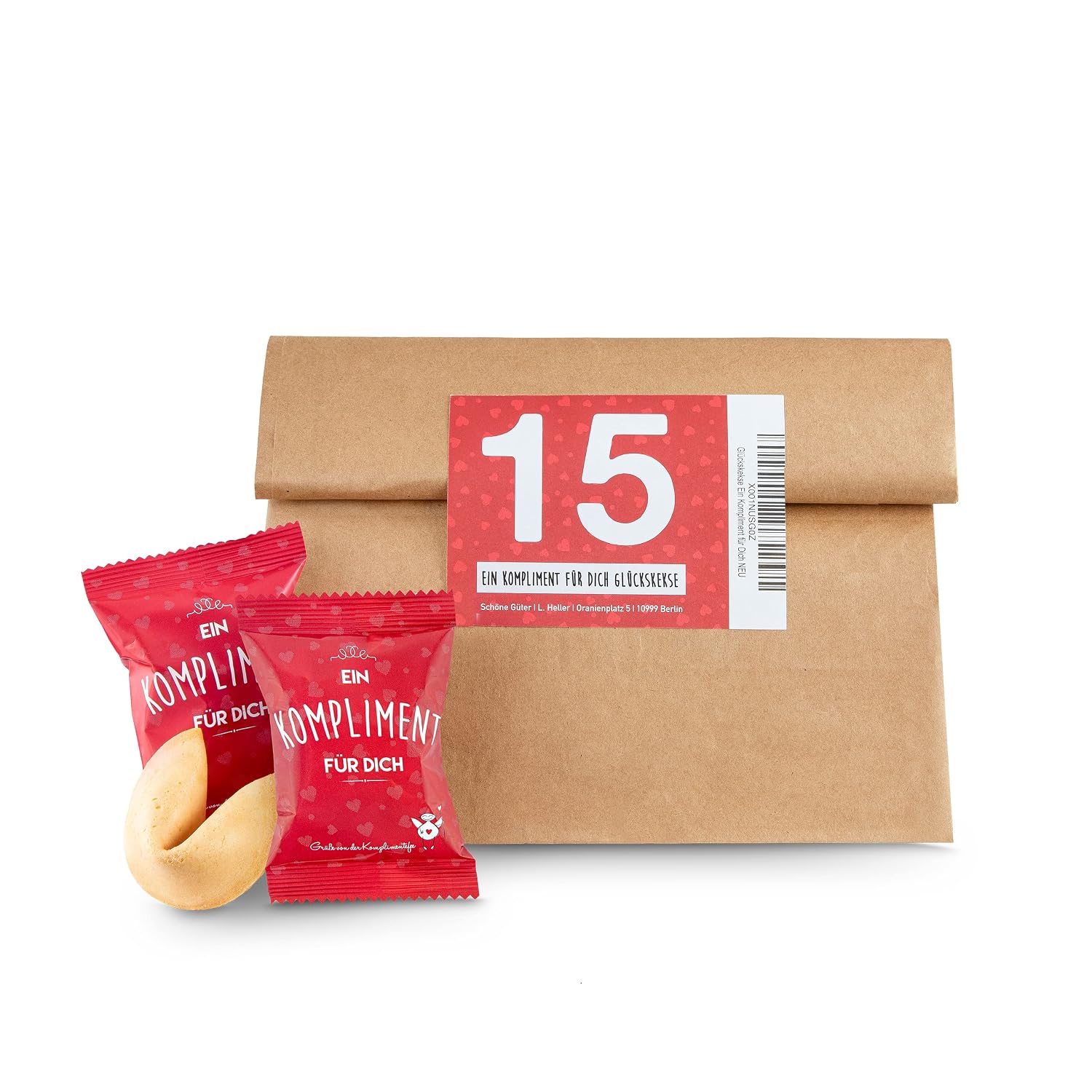 Glückskekse Ein Kompliment für Dich Pack of 15 Lucky Biscuits Compliment Gift Mother's Day, Thank You, Gift Office, Schön dass Du da bist, Advent Calendar Filling, Freshly Baked, Vegan & Made in Germany – Bild 7