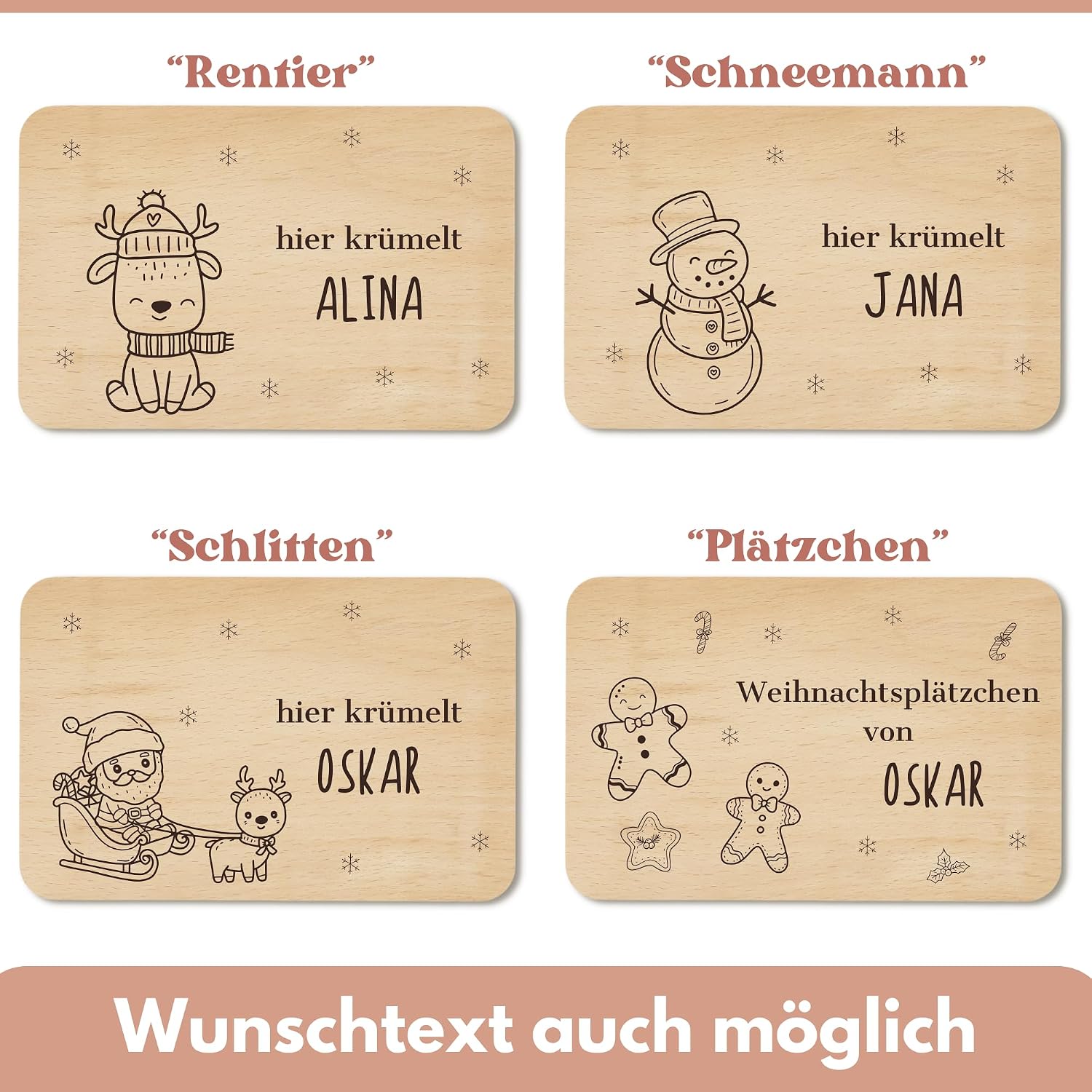 Breakfast Board Christmas with Desired Engraving – Personalised Gifts Children – Board Children – Gift Idea Christmas – Wooden Board (Snowman) – Bild 2