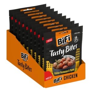 BiFi Tasty Bites Chicken Italian Parmesan Thyme - (10 x 50 g) Mini Salami Snacks with Parmesan & Thyme - Mediterranean Protein Snack for On the Go & Office