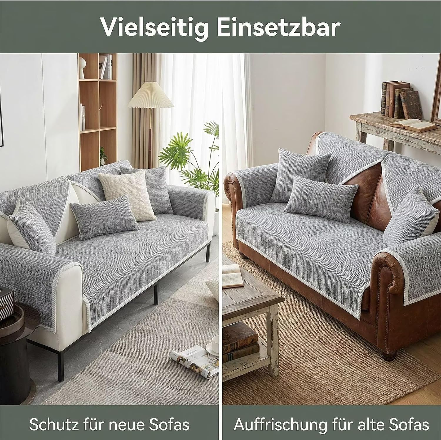 Sofa Cover, Couch Cover L Shape 1/2/3/4 Seater, Sofa Cover Corner Sofa Non-Slip Sofa Protector, Sofa Blankets for Seat, Universal Sofa Throw, Light Grey, 70 x 70 cm – Bild 7