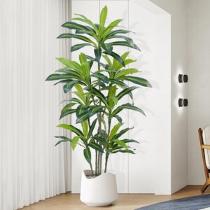 Dracaena Artificial Tree 180 cm Artificial Plants Dracaena Artificial Plants Large with Black Planter Artificial Plants Like Real for Indoor Home Living Room Decoration Bedroom Office (Pack of