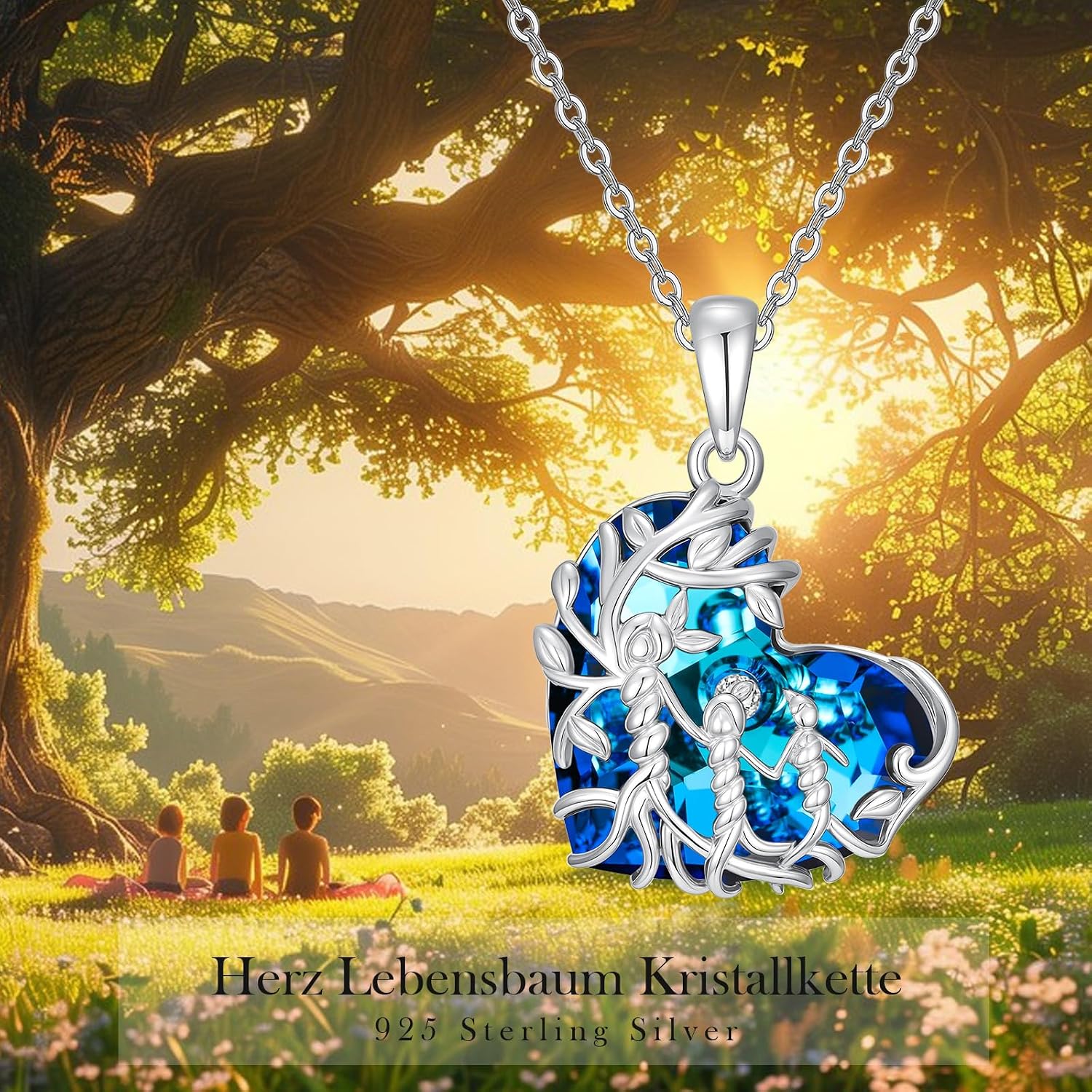 Women's Tree of Life Necklace 925 Sterling Silver Mother Children Daughter Son Tree of Life Family Heart Pendant Jewellery Gifts for Mum Girls – Bild 6