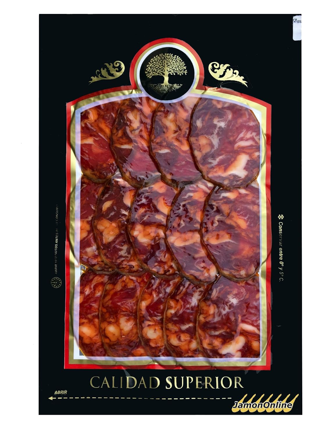 Lot tasting Spanish food: Iberian ham, loin acorn, cecina de león, acorn sausage, salami acorn, sheep cheese. (100g each) – Bild 6