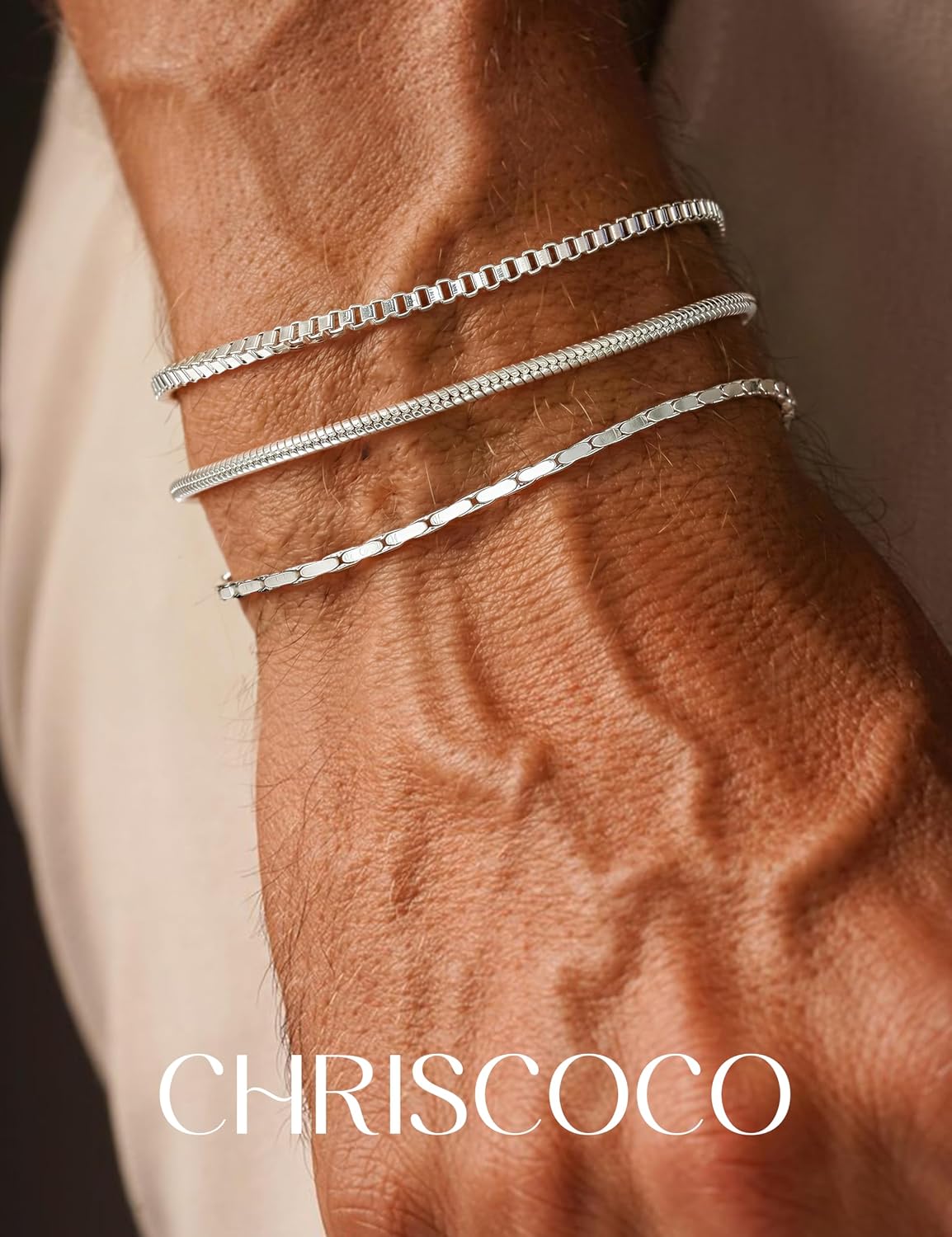 Chriscoco Men's 925 Silver Bracelet Cuban Link Twist Snake Chain Men's Bracelet Bracelets Men's Jewellery Gifts for Dad Boyfriend Husband Son 19 cm / 21 cm – Bild 5