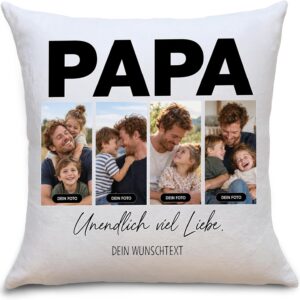 OWLBOOK® Photo Cushion for Dad with 4 Photos Design Yourself | Gifts for