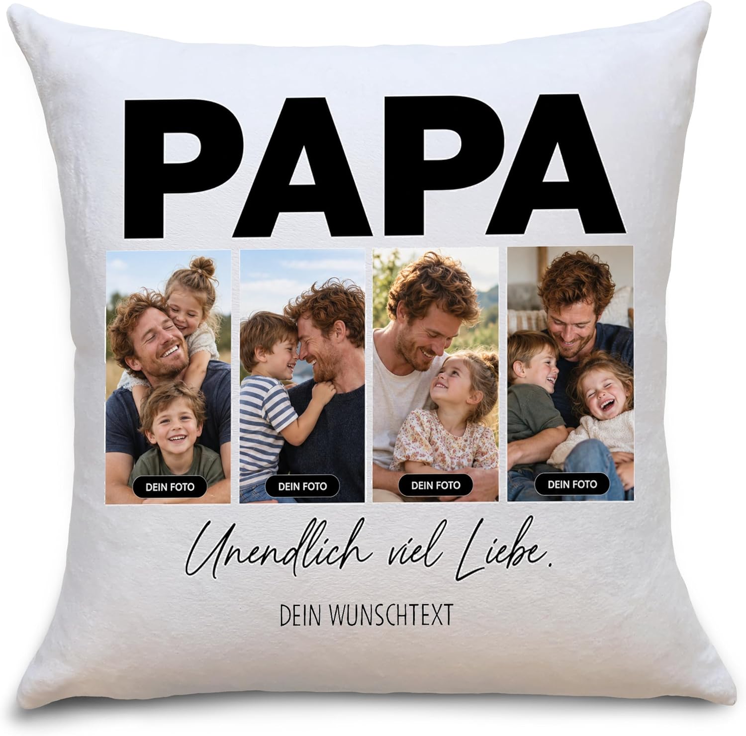 OWLBOOK® Photo Cushion for Dad with 4 Photos Design Yourself | Gifts for