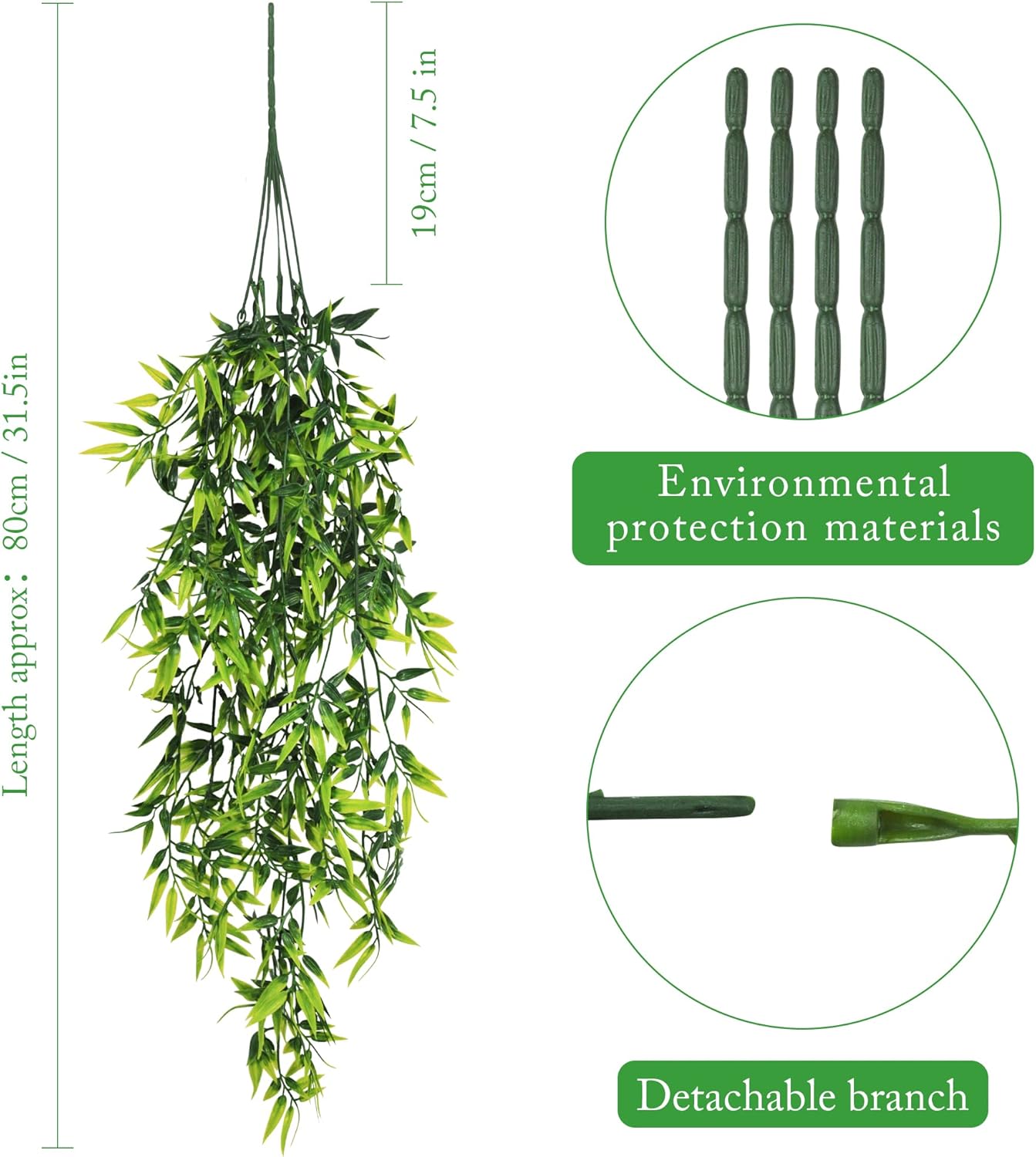 YMIFEEY Set of 4 Hanging Plants Artificial Bamboo Leaves 80 cm Indoor – Bild 2
