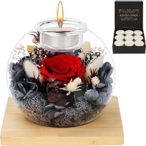 Eternal Rose in Glass and Scented Candles Gift Set, Preserved Rose Flower Birthday Mother’s Day Valentine’s Day Anniversary Christmas Gifts for Mum Girlfriend Wife Women (Red)