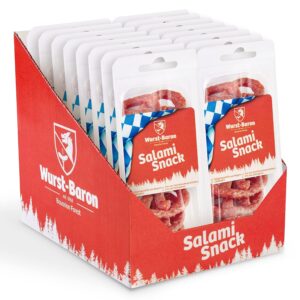 WURSTBARON – Salami Mini Pretzel – Original Sausage Snack Pretzels from Bavaria – Box of 16 Packs of 50 g Each – Snack Box Sticks