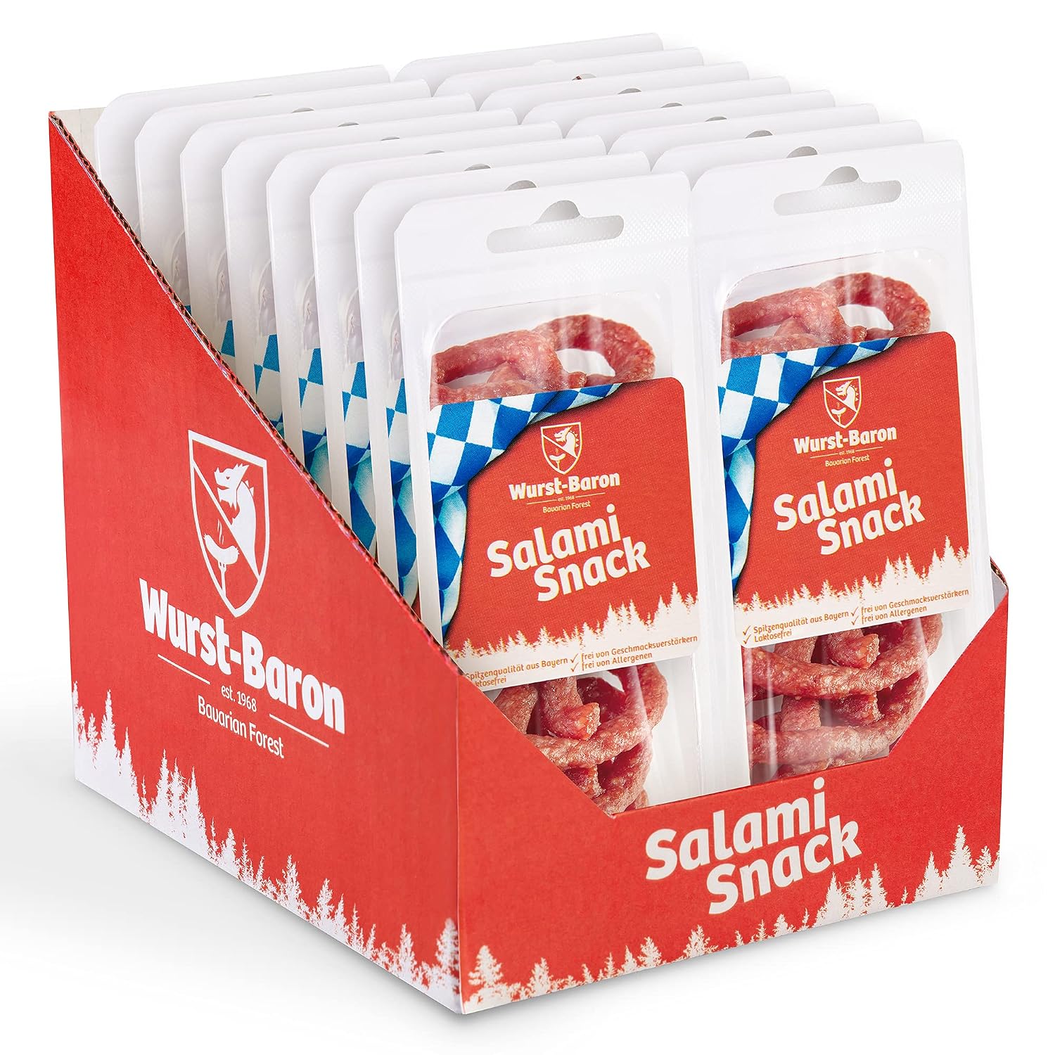 WURSTBARON - Salami Mini Pretzel - Original Sausage Snack Pretzels from Bavaria - Box of 16 Packs of 50 g Each - Snack Box Sticks