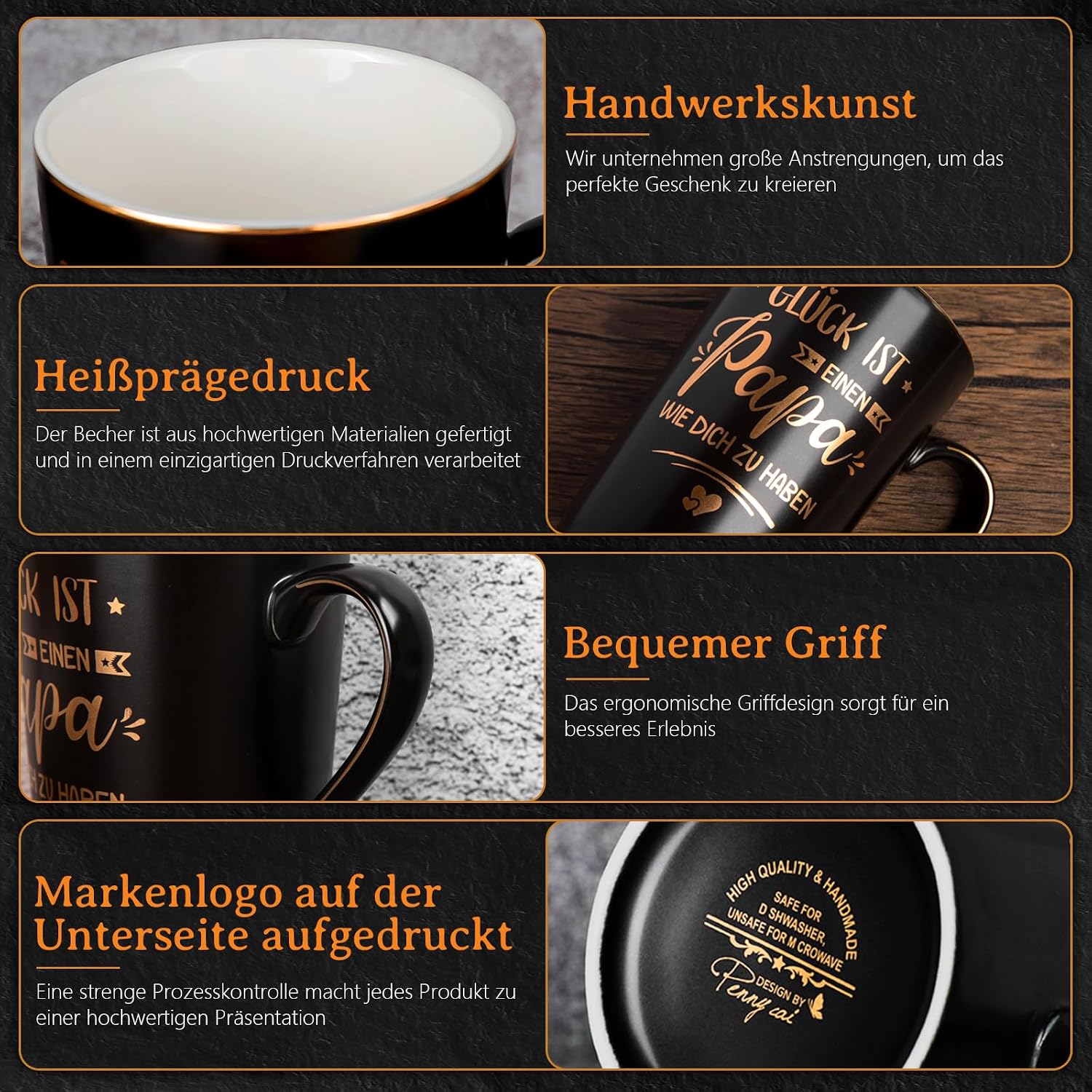 Papa Gift - 14 oz of All Times, Black Decorative Coffee Mug – Bild 3