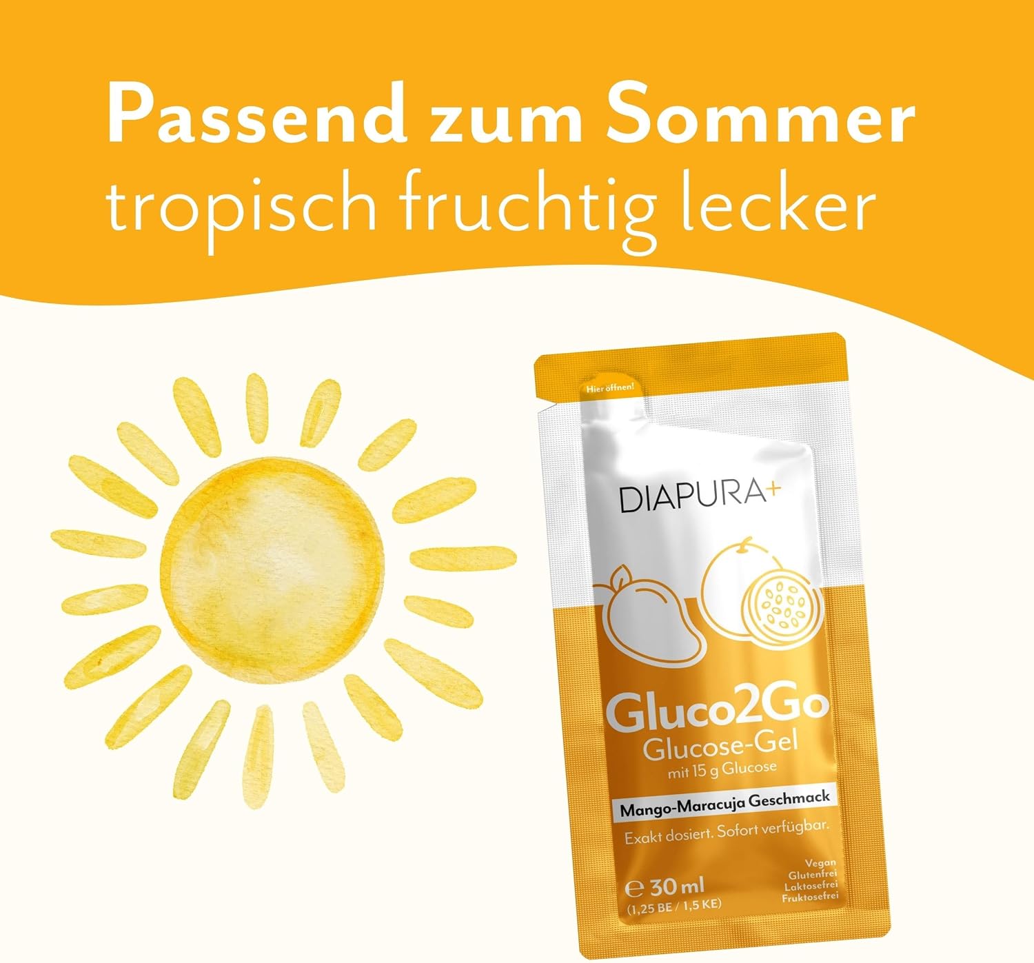 Gluco2Go Glucose-Gel Mango-Maracuja, 15 g Traubenzucker, 12x30 ml | Glucose-Gel mit exakt 15g schnell verfügbarer Glucose pro Portion | Klein & immer dabei | Sicher fühlen bei Unterzuckerungen – Bild 11