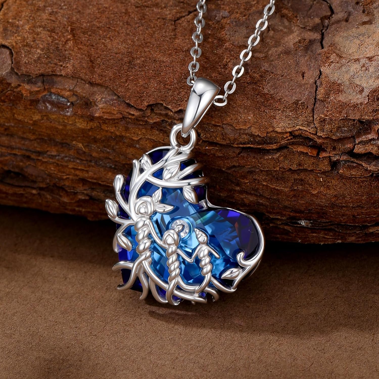 Women's Tree of Life Necklace 925 Sterling Silver Mother Children Daughter Son Tree of Life Family Heart Pendant Jewellery Gifts for Mum Girls – Bild 5