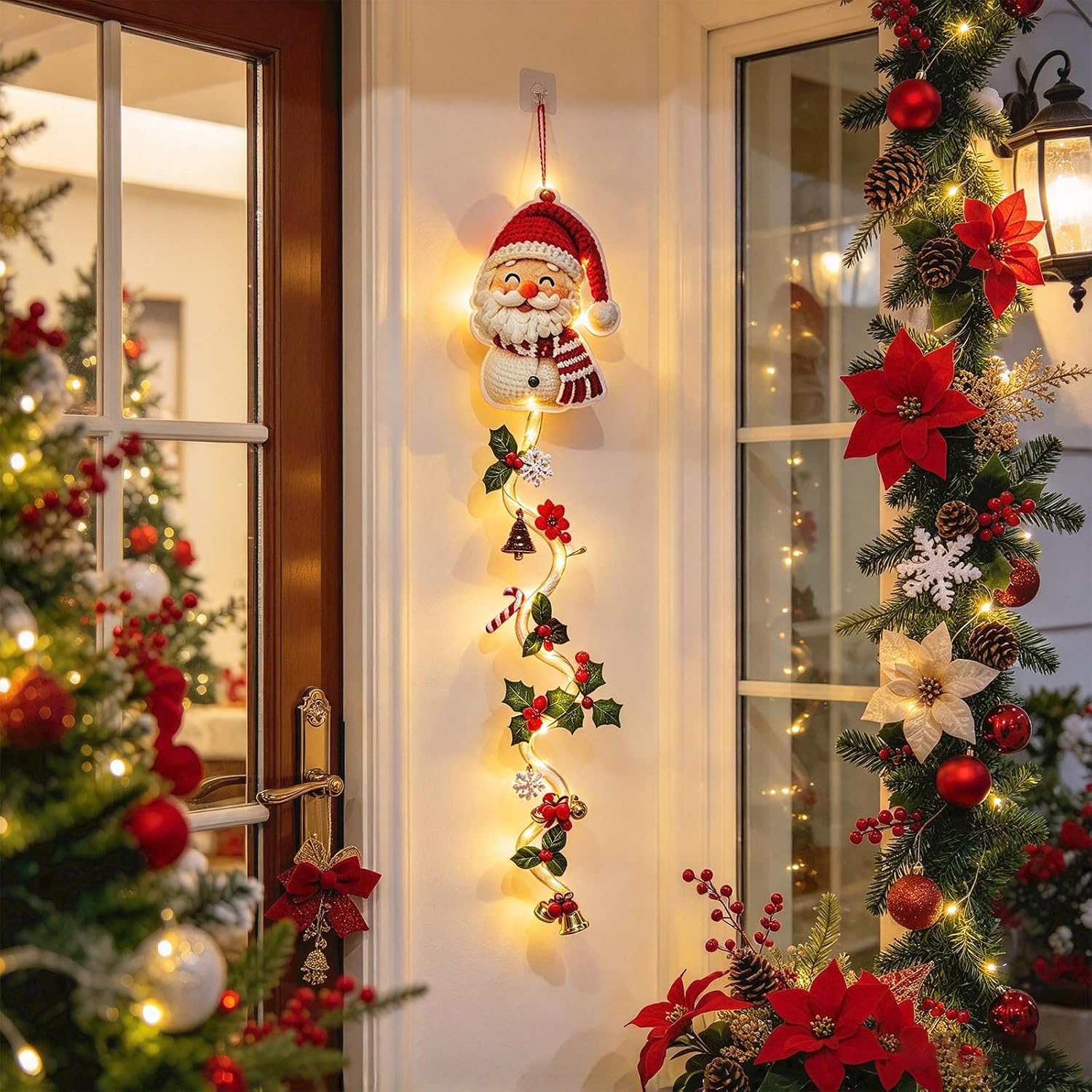 Christmas Decoration Door Hanger 2D Santa Claus with Flowers and Pine Cones – Bild 2