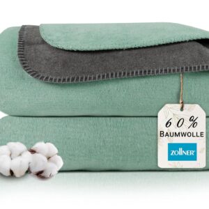 ZOLLNER Cuddly Blanket Two-Tone in 150 x 200 cm – Cuddly Sofa Blanket in Green – Washable up to 40 °C – Durable Blended Fabric – Hotel Linen Quality – Oeko Tex Certified