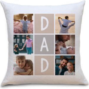 OWLBOOK Personalised Photo Cushion with 6 Photos Design Your Own Dad Gifts | Personalised Gifts for Dad | Photo Cushion Cushion 40 x 40 cm plus Filling