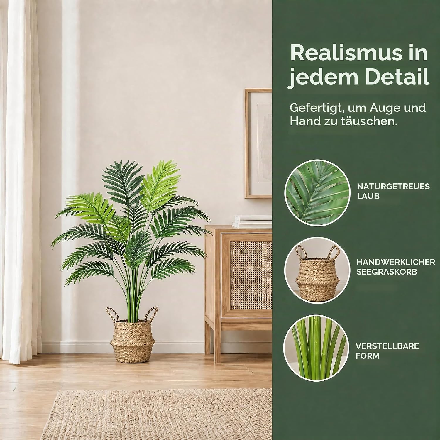 Artificial Plants 71 cm Artificial Plant Areca Palm Tree with Seagrass – Bild 4