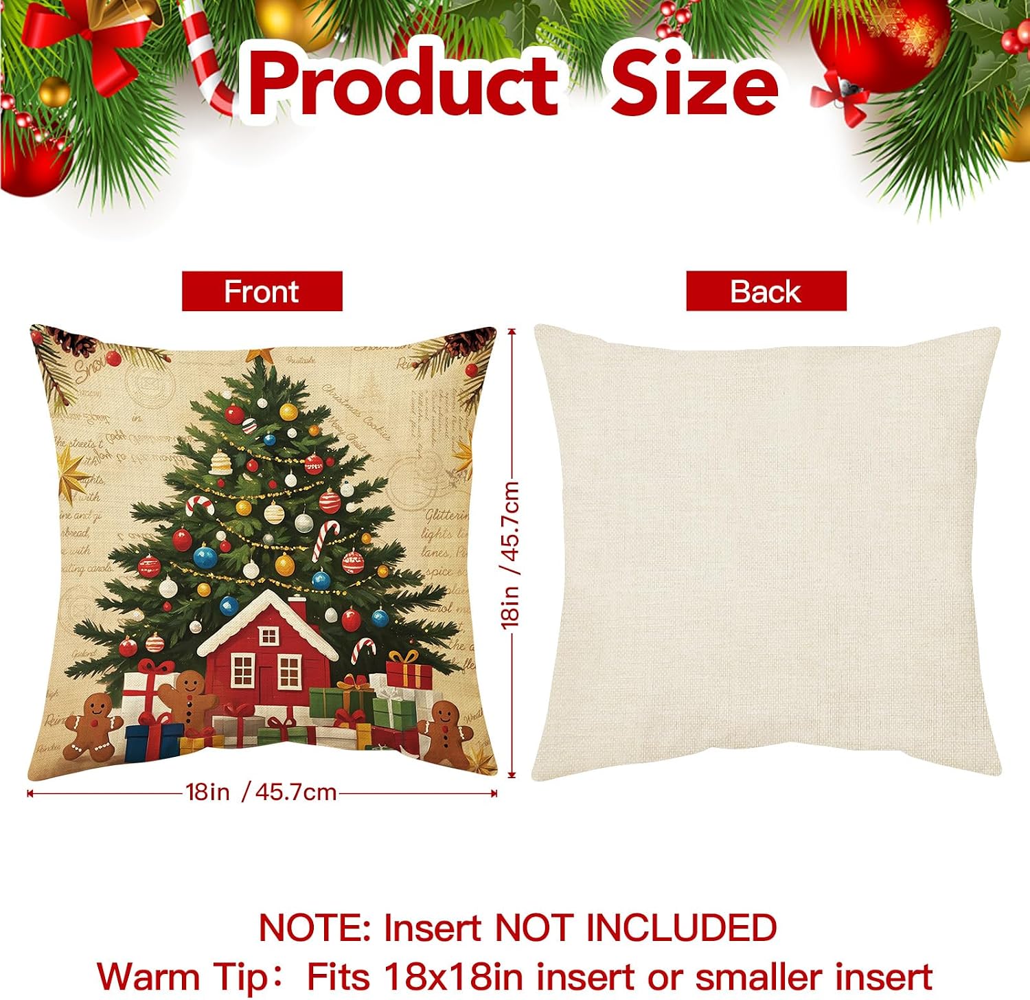 Christmas Cushion Cover, 45 x 45 cm, without Cushion Filling, Set of 4, Linen Look, Square Christmas Cushion Covers with Zip for Sofa, Living Room, Christmas Decorations (Multi-Colour) – Bild 3