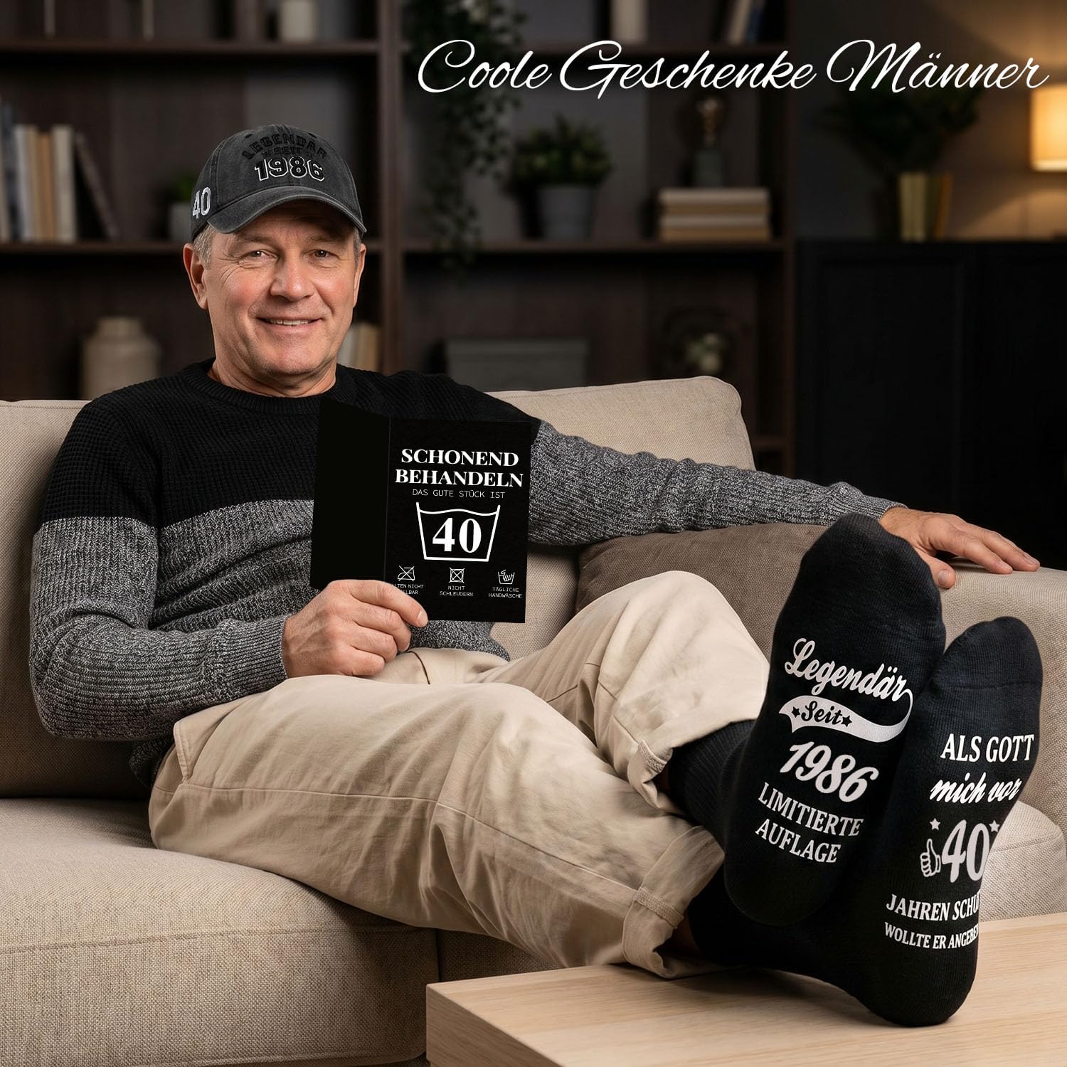 40th Birthday for Men, Vintage 1986 Birthday Gifts Men, 40th Birthday Gift Box with Whisky Stones, Cup, Socks, Keyring, Candle & Card, Gift for Husband, Dad, Boyfriend – Bild 5