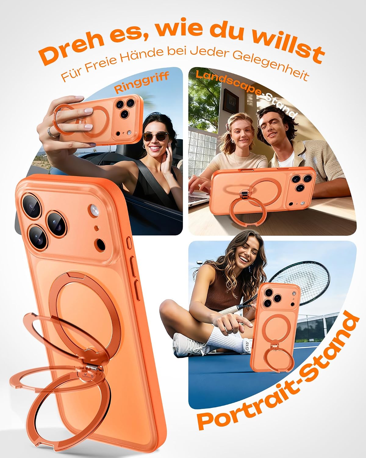 TOCOL für iPhone 17 Pro Hülle mit Ständer, 360° Drehbarem, Orange – Bild 4