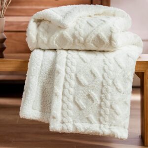 BEDSURE Sherpa Knitted Blanket 150 x 200 cm Warm Wool Blanket White
