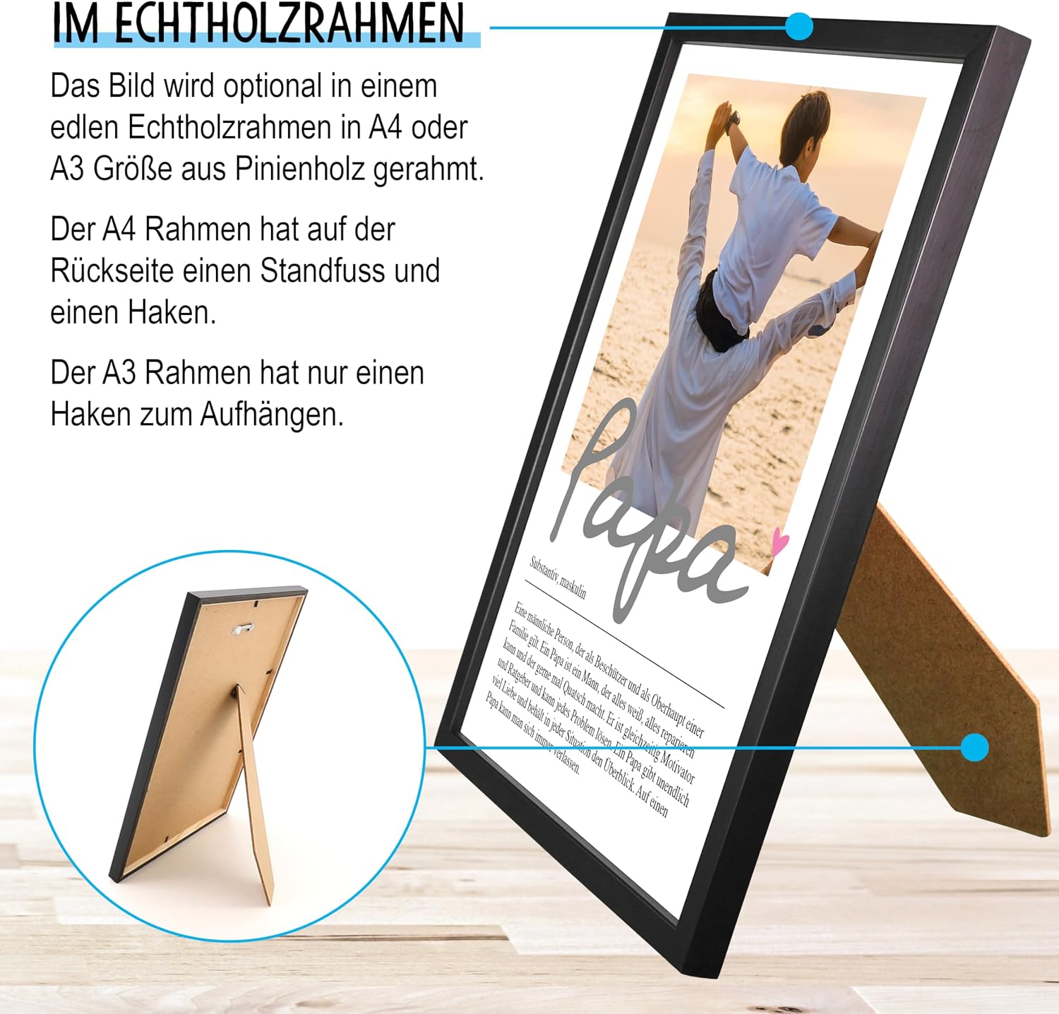 OWLBOOK Personalised Photo Gifts for Dad with Own Photo - Poster Definition Dad - Gift as Birthday Gift Father's Day Gifts | Picture A4/A3 Optional with Frame – Bild 2
