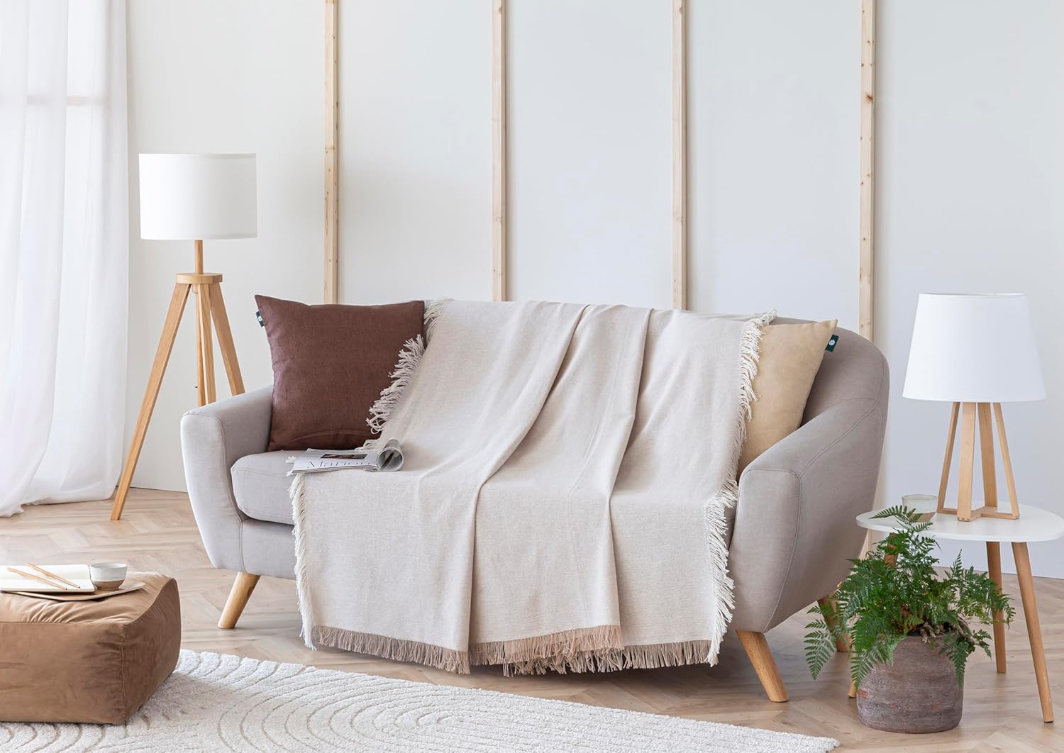 Todocama Multipurpose Bedspread Sofa Throw Throw for Bed Sofa Throw Jarapas Plain (125 x 180 cm, Sand Beige) – Bild 6