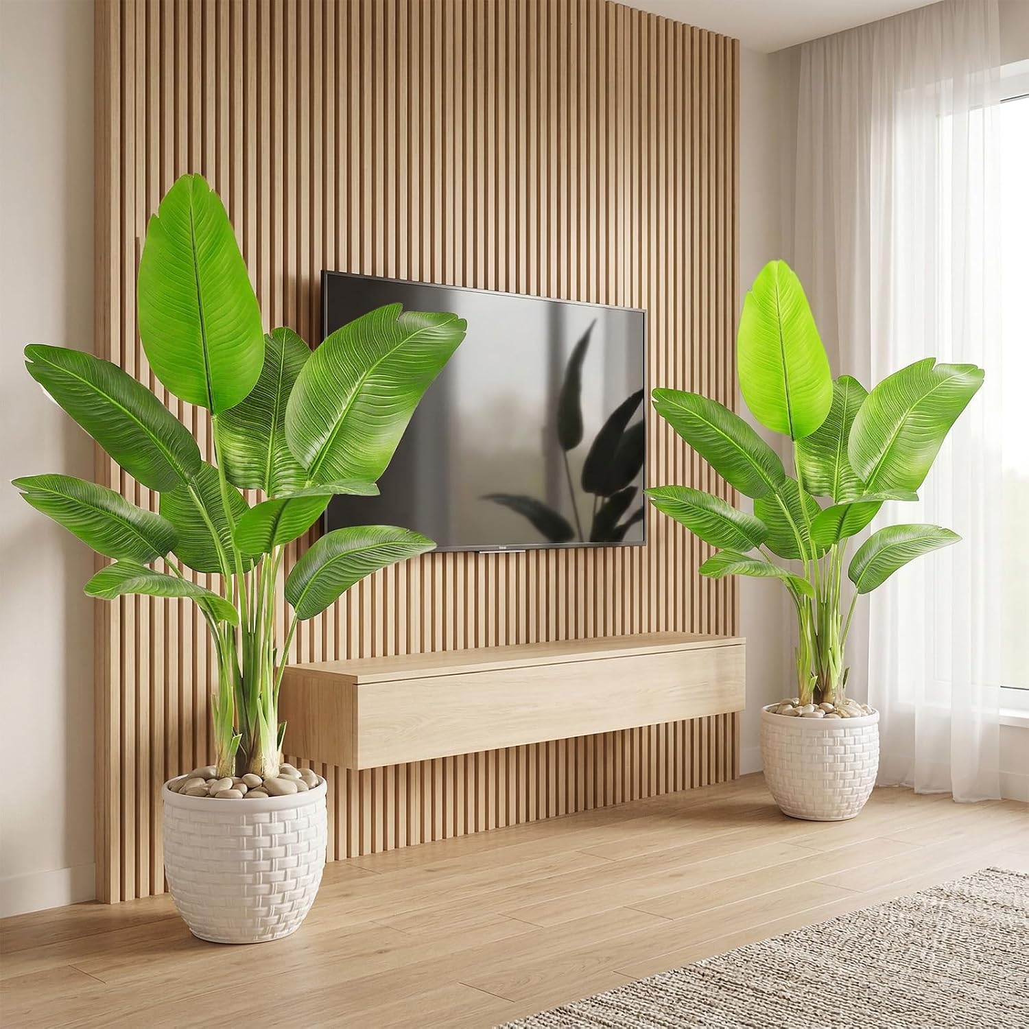 Artificial Bird of Paradise Plant, Faux Banana Leaf Tree for Home Decor, Artificial Plants, Large Indoor Floor Plant with 9 Stems (1, Black Planter, 120 cm) – Bild 9