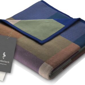 Biederlack® Cuddly Blanket Pure Cotton Checked Green Sofa Blanket 150 x 200