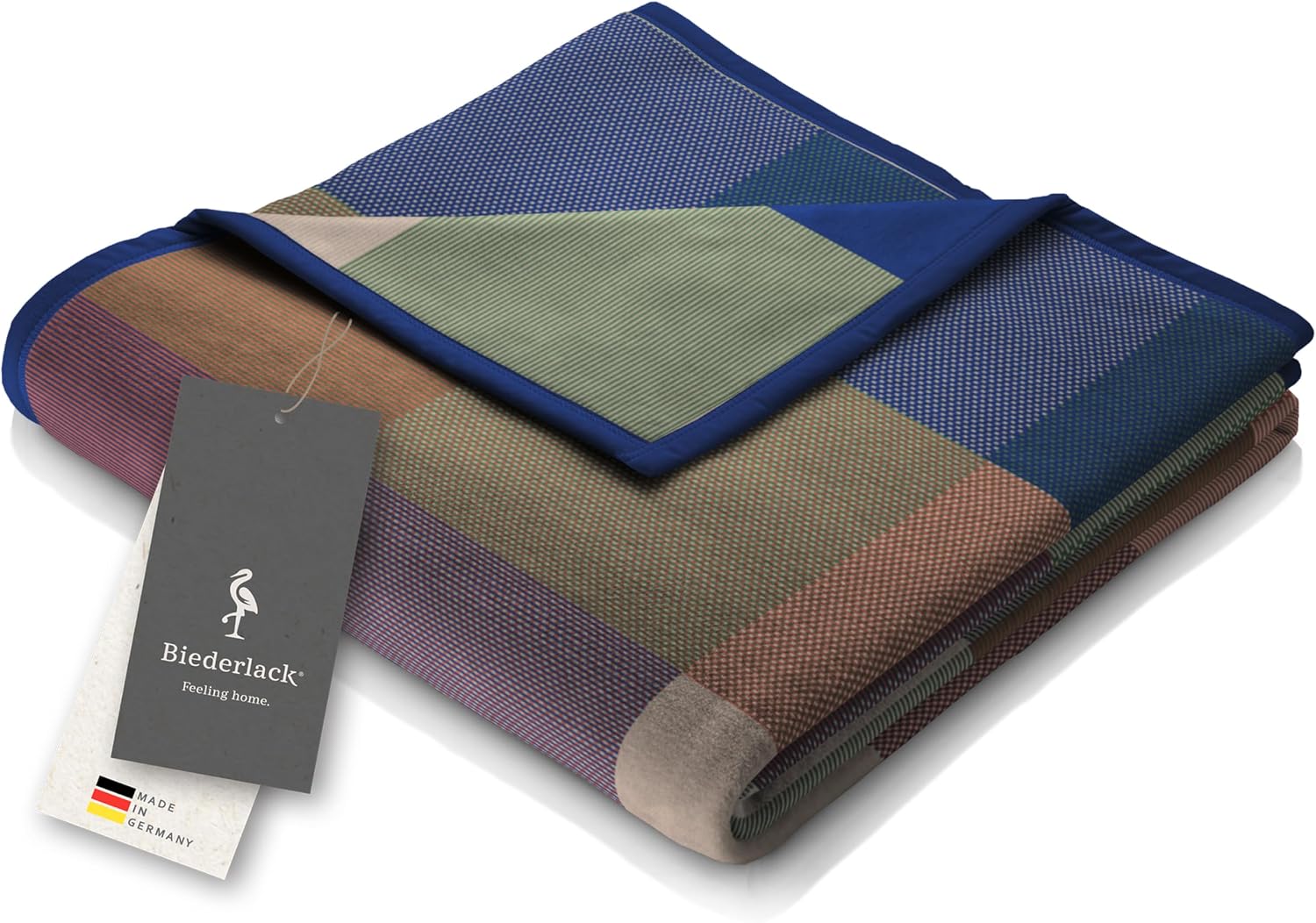 Biederlack® Cuddly Blanket Pure Cotton Checked Green Sofa Blanket 150 x 200