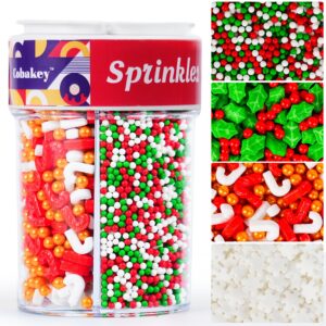 Christmas Cake Sprinkles 185 g - Edible Decoration Sweets with Holly Berries, Candy Canes & Snowflakes for Cookies, Cupcakes and Pastries - Red/White/Green Sugar