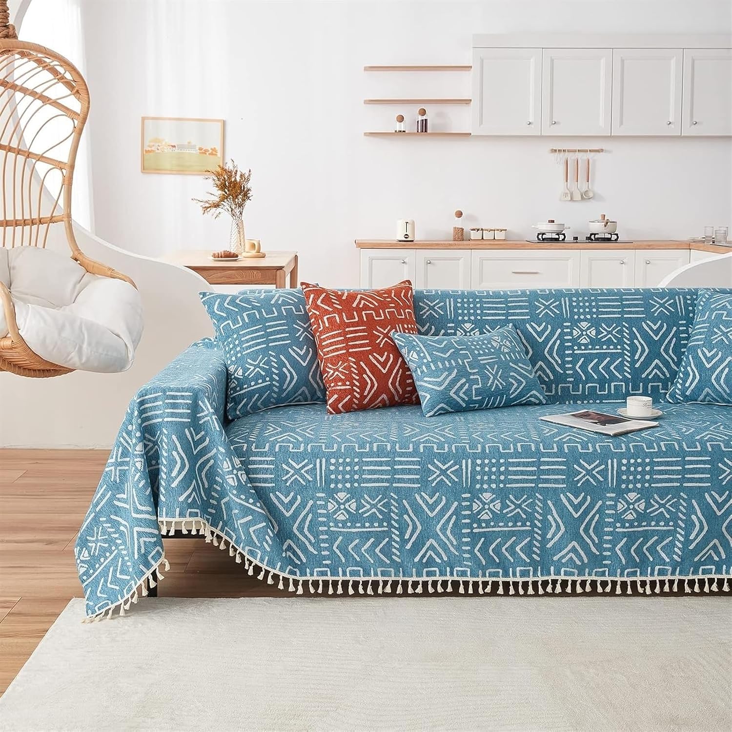 Couch Throw, Sofa Cover 1/2/3/4 Seater, Sofa Throw Blanket, Couch Throws, Sofa Cover, Sofa Throws, Sofa Cover, Throw, Sofa Blanket (Blue, 180 x 340 cm) – Bild 5
