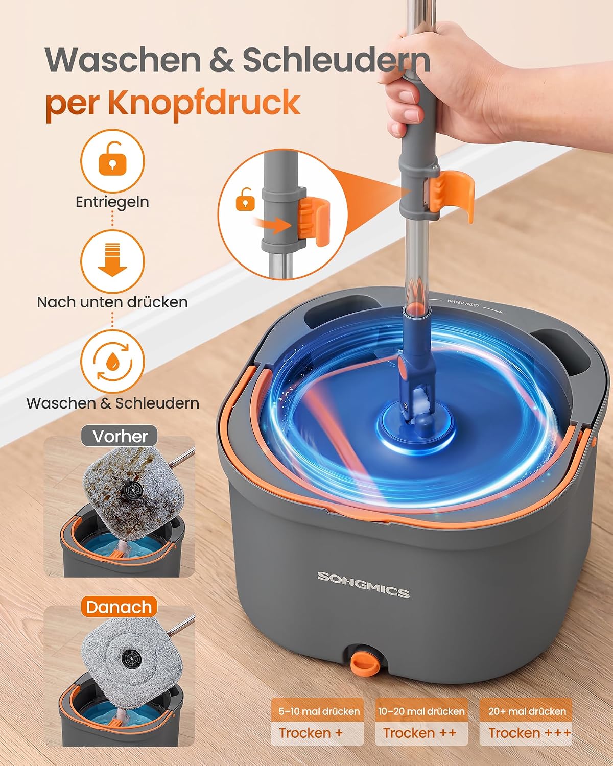 SONGMICS Mop with Bucket, Dirty Water Separation, 3.5 L – Bild 4