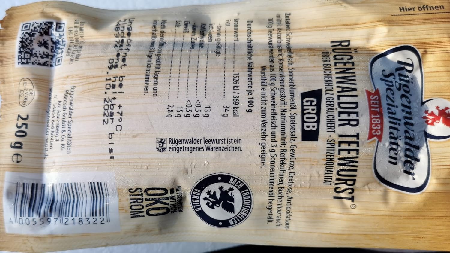 Rügenwalder Tea Sausage Smoked Coarse 1 x 250 g Pack