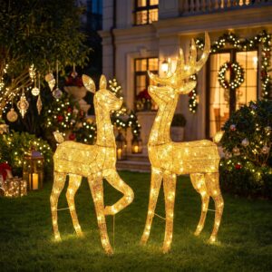 Set of 2 Reindeer Illuminated Outdoor Large Christmas Decoration Outdoor