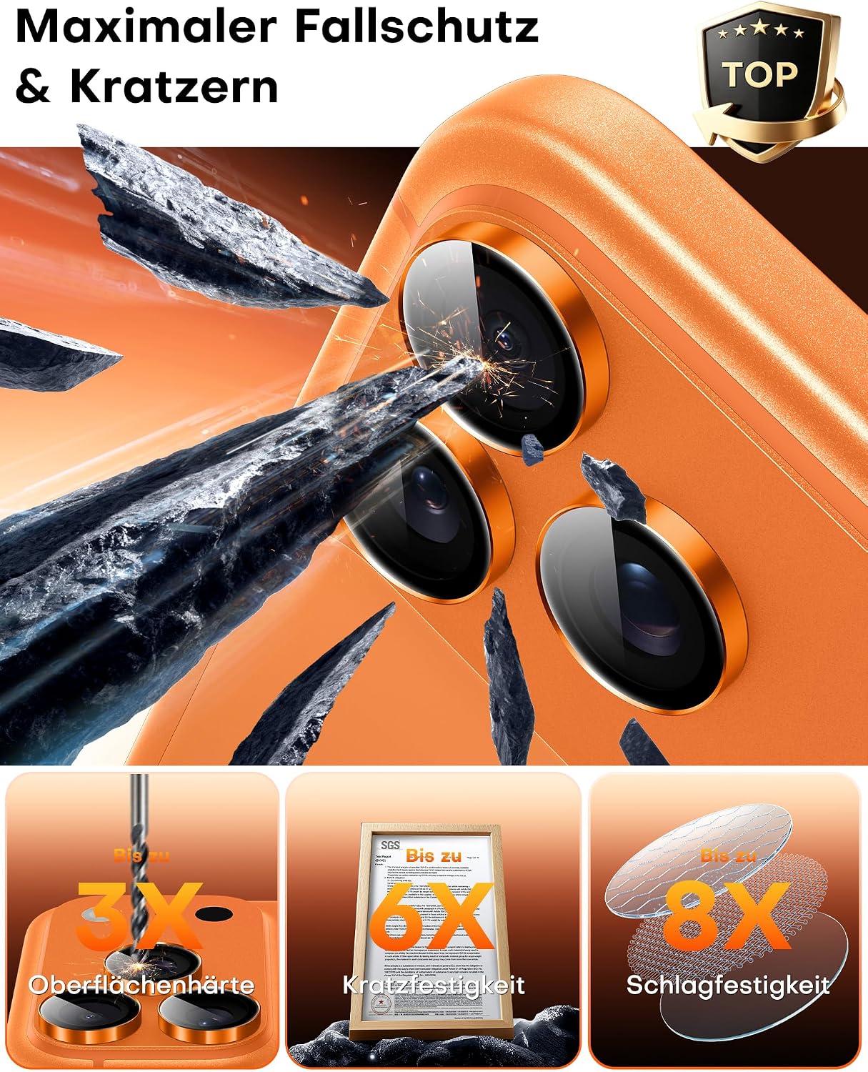 TOCOL 2 Sets for iPhone 17 Pro Camera Protector, Easy Installation, Orange – Bild 4