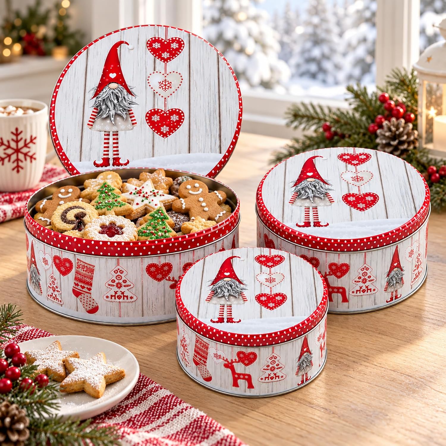 KAMACA Set of 3 Biscuit Tins, Biscuit Tins, Metal Gnome Christmas Red – Bild 3