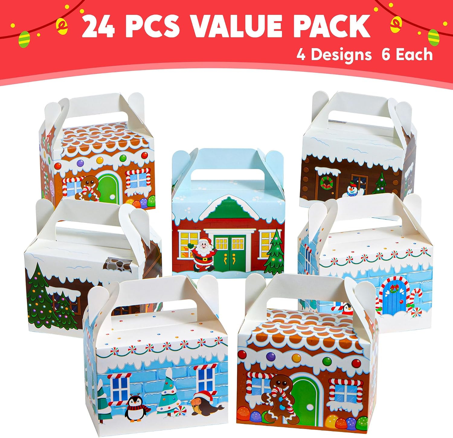 JOYIN Pack of 24 3D Christmas Gift Boxes, Gift Box Sweets, Cakes, Chocolate, Cookies, Biscuits Cardboard for Christmas, Gift Wrapping (Christmas House) – Bild 2